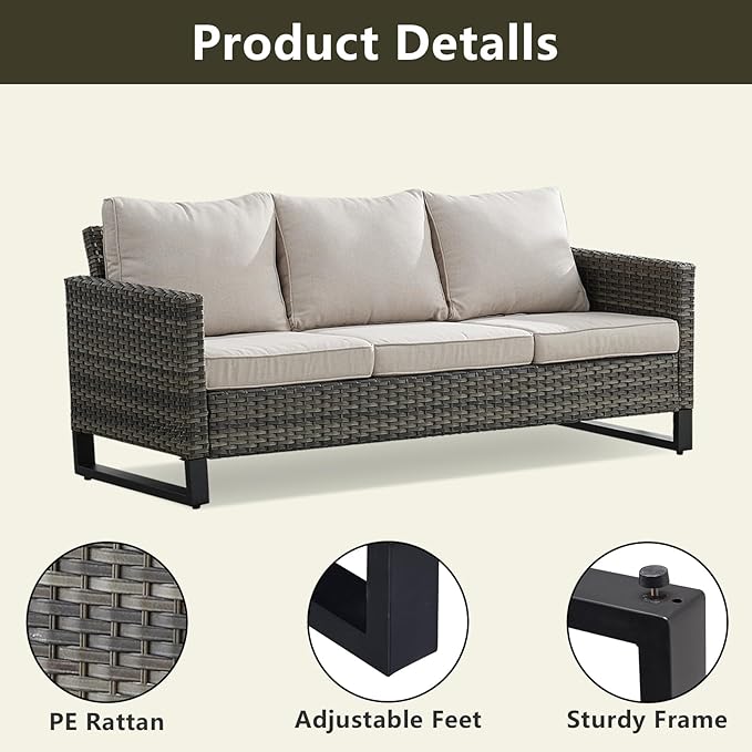 Wicker Outdoor Patio Furniture Set - 6 Piece Patio Conversation Set with 2 Swivel Rocker Chairs,2 Rattan Ottoman,1 Couch and 1 Metal Side Table for Outside Porch Deck Backyard(Mixed Grey/Beige)