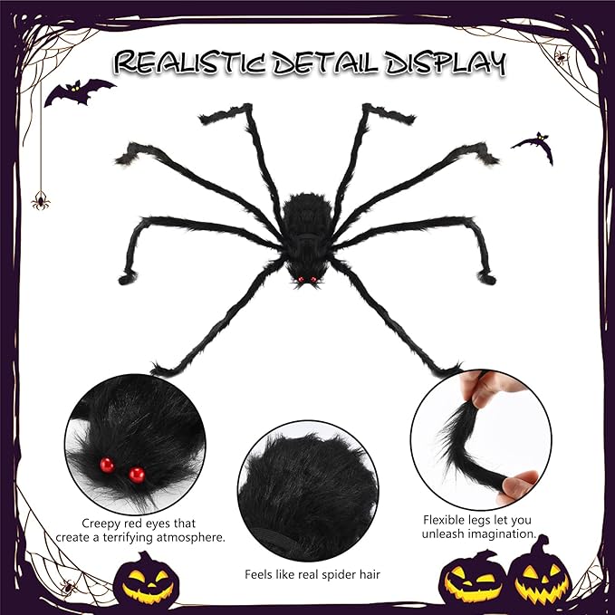 2 Pcs 59" Giant Halloween Spider+11.8" Baby Spider+212" Giant Spider Web, Large Halloween Yard Lawn Holiday Decor