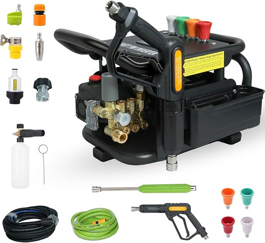 2025 Upgraded 100bar 2.3GPM Commercial Electric Pressure Washer–PM Inverter 3HP Motor,Horizontal Triplex Pump,Power Washer with 65dB Quiet,with 7 Nozzles (0°/15°/25°/40°/Soap/Turbo) for Cars/Driveway