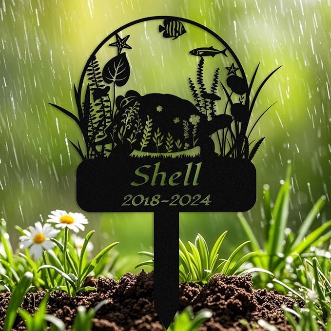 Custom Floral Turtle Memorial Stake,Personalized Metal Turtle Grave Marker,Outdoor Tortoise Sign Garden Yard Decor,Gift for Turtle Lover Turtle-2 8inch
