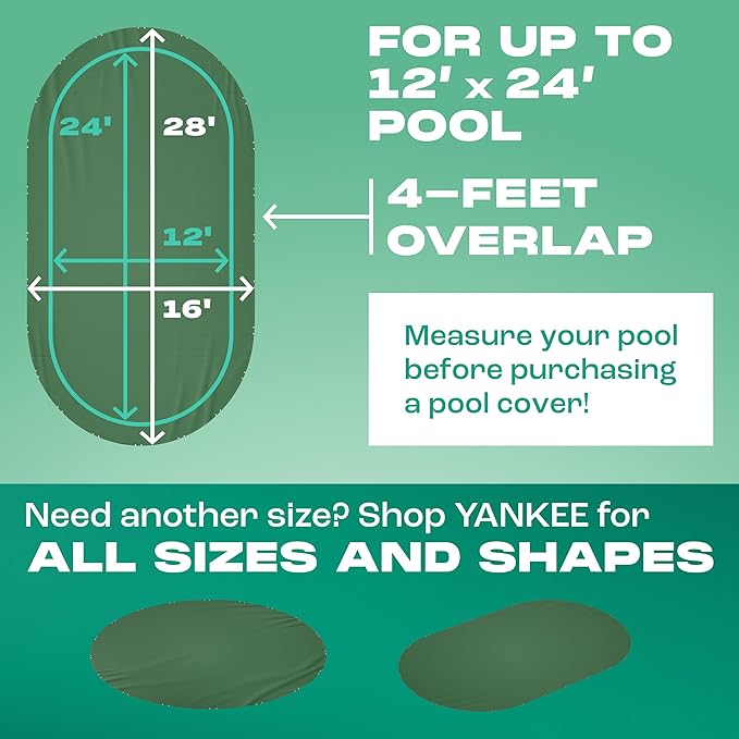 Yankee Emerald Series Pool Covers for Above Ground Pools | Oval 12x24 ft Swimming Pool Cover w/Steel-Core Cable, Winch for Winterization | 9 mil Medium-Thickness for Off-Season, On-Season Protection