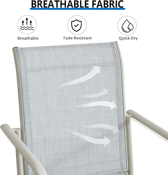 Outdoor Dining Chairs Set of 8, Stackable Patio Chairs with Textilene Fabric, Lightweight Garden Chairs for Poolside, Backyard, Camping, Beige