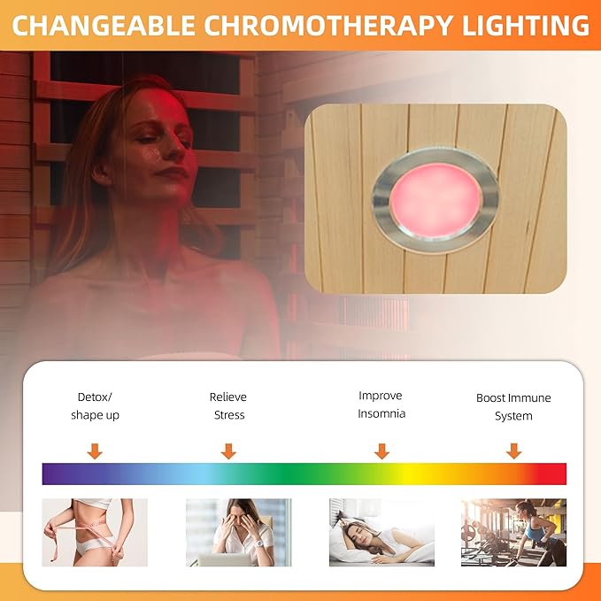 1 Person Infrared Sauna, Full Spectrum Roomy Saunas for Home, Indoor Dry Sauna with Bluetooth and 7 Color Therapy Lights, 110V