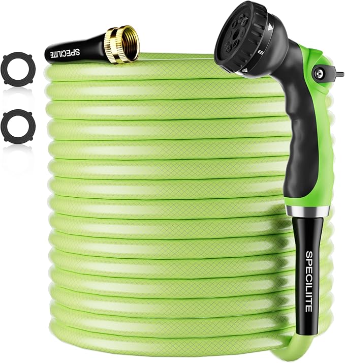 SPECILITE Flexible Garden Water Hose 175 Ft, Heavy Duty, Lightweight and Leak-Proof Pipe× 1/2 In, 3/4" Brass Swivel Fittings,Burst 600 PSI, Non-Expandable, Kink-Proof, For Car, Yard, Outdoor, Lawn