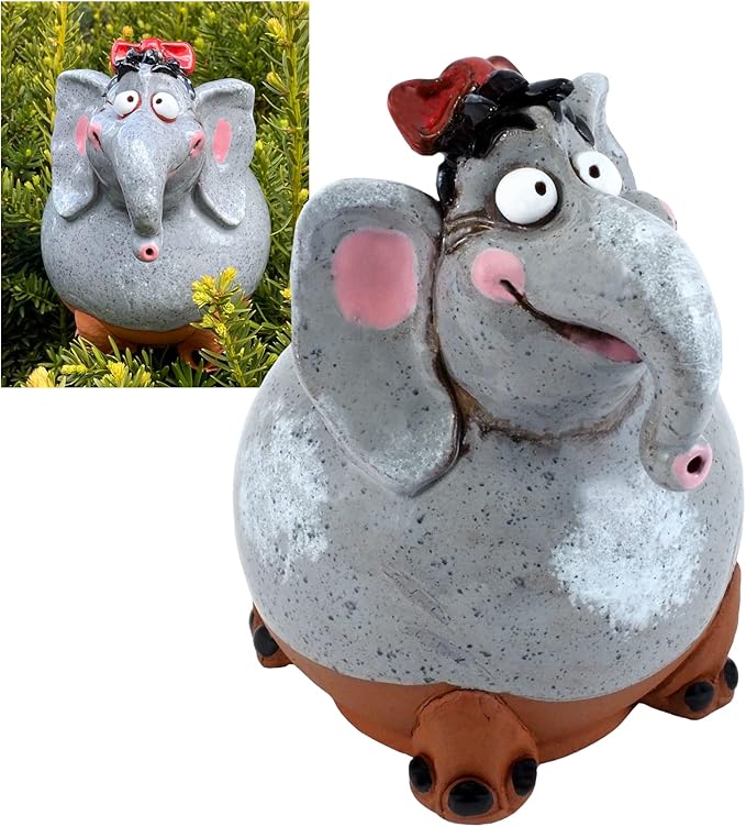 Ceramic Garden Decor - Elephant Lawn Stake - Outdoor Statue - Perfect, Unique Gifts for Gardeners Woman, Men, Yard Gifts - Handmade, Frostproof