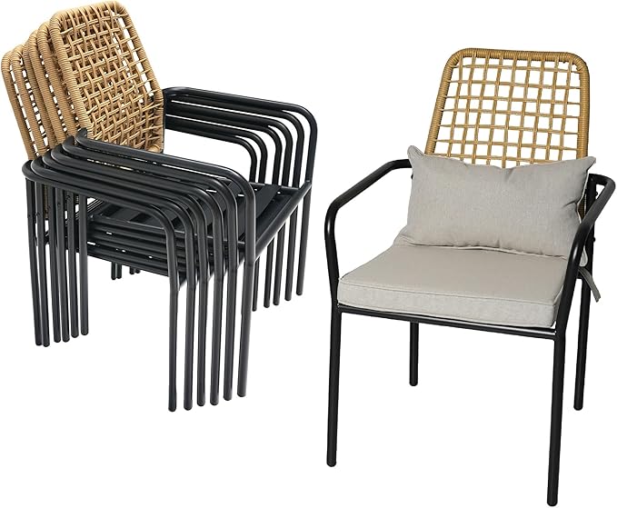 7-Piece Patio Dining Set, 63'' Rectangular Outdoor Table and 2 Wicker Swivel Rattan Chairs ＆ 4 Wicker Stackable Rattan Chairs with Cushions, All Weather Frame Furniture Set