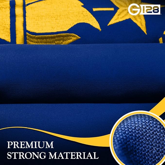 G128 Indiana State Flag | 3x5 Ft | StormFlyer Series Embroidered 220GSM Spun Polyester | Embroidered Design, Indoor/Outdoor, Brass Grommets, Heavy Duty, All Weather
