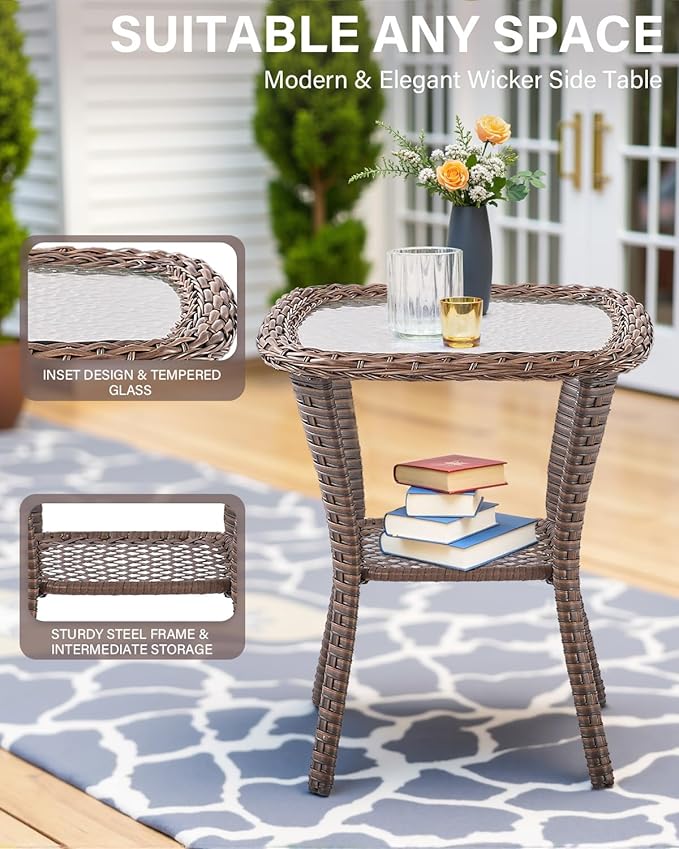 Belord 6" Thick Cushion Outdoor Swivel Rocker Patio Chairs Set of 2,3 Piece Wicker Patio Bistro Set with Side Table and Comfort High Back Outdoor Patio Glider Chair Brown Wicker/Red Cushion