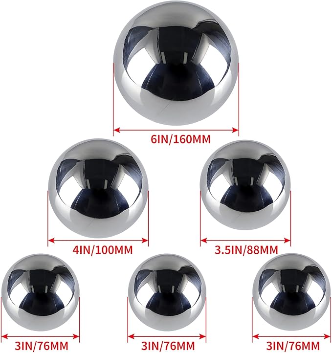 MOLIGOU 6 Pcs Stainless Steel Gazing Balls, 6in/4in/3.5in/3in Diameter Reflective Spheres, Gazing Globe Mirror Balls for Garden, Pond, Yard (Silver)