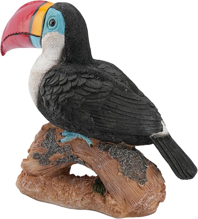 Elenon Toucan on Stump Garden Statue Decorative, Adorable Flower Bed 11 inch High Lifelike Bird Animal Outdoor Decor, Funny Yard Patio Art Sculptures Table Ornament, Red Mouth