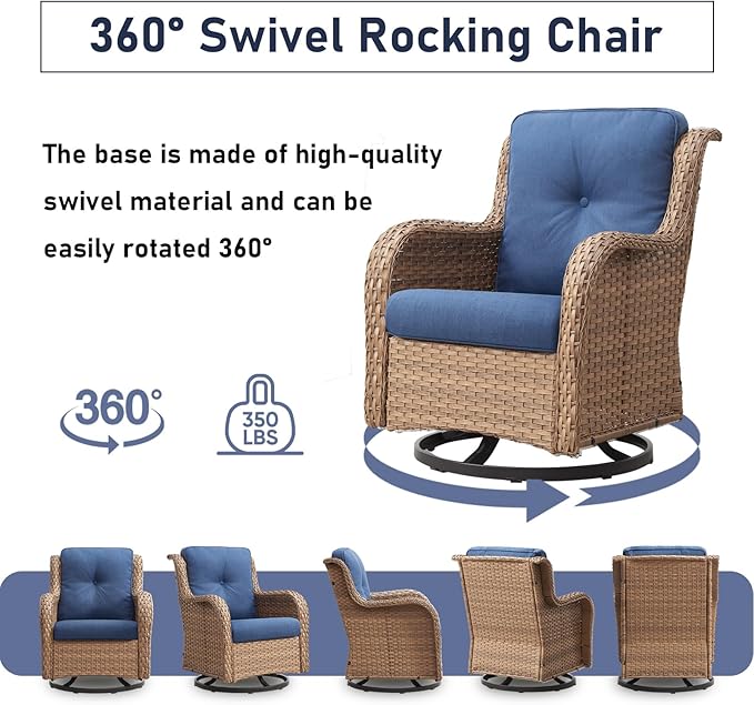Swivel Rocker Patio Chairs：Patio Swivel Rocker Chairs Set of 2, Outdoor Swivel Rocker Patio Chairs, Yellow/Blue