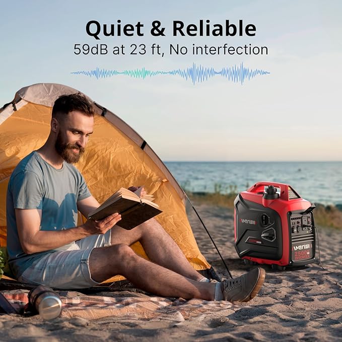 2500W Inverter Generator, Portable Gas Powered Generator Super Quiet with CO Sensor, RV Ready Parallel Capable, Long Run Time for Camping, Tailgating and Home Use