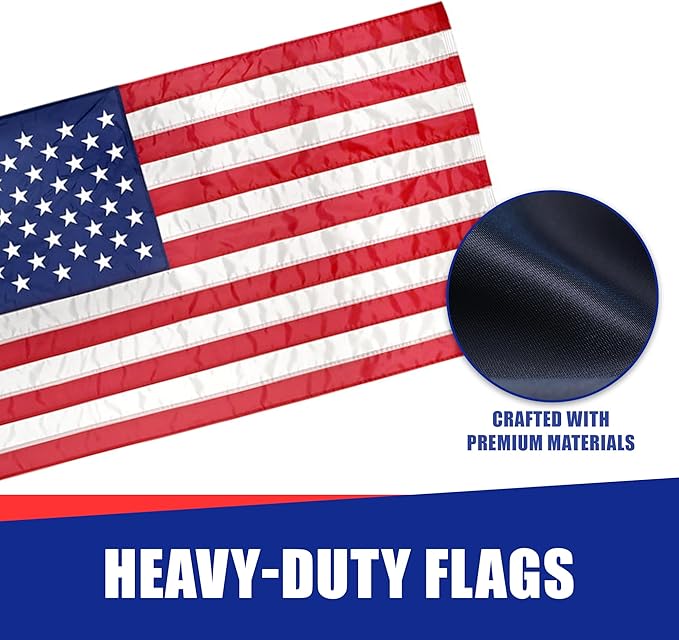 Super Tough 10ft x 15ft Nylon American Flag, Made in the USA, Embroidered Stars, Sewn Stripes