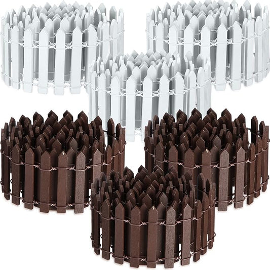 Kigley 6 Pcs 40 Inch Fairy Fence Wood Miniature Garden Picket Fence Decorations for DIY Plant Pot House Home Dollhouse Outdoor Diorama Project(White,Brown)