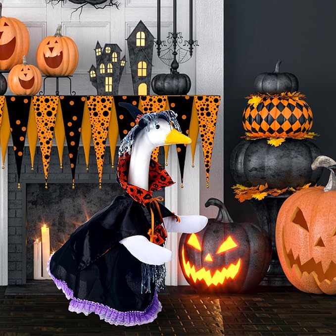 Halloween Goose Outfit Witch Goose Clothes for 23" High Cement or Plastic Lawn Clothing Porch Garden Costume for Yard Lawn Outdoor Garden Patio Statue Holiday Decor
