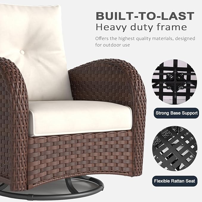 LayinSun 6 Pieces Outdoor Patio Furniture Set, Rattan Wicker Sectional Swivel Rocker Chairs Sets