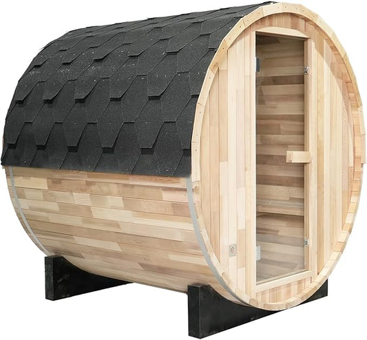 ZONEMEL Outdoor Barrel Steam Sauna, Canadian Hemlock Sauna Room for 2 Person with 4.5KW ETL Certified TOULE Heater,Rocks, 8mm Tempered Glass, Waterproof System