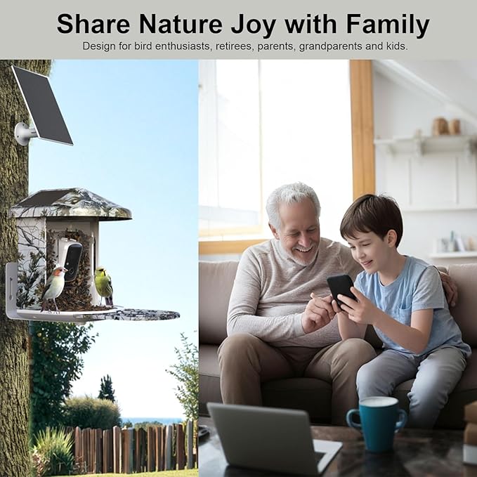 DCT Smart Bird Feeder with Camera: 1080P HD AI Identify 11K+ Species Weatherproof Squirrel Alert APP Control 2-Way Audio for Bird Lovers Garden/Backyard Outdoor Watching Gift