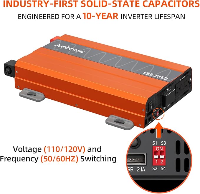 Pure Sine Wave Inverter 12V to 110V Ultra Quiet, Game-Changing Design | 12V to 110 Converter for Home, RV, Camping, Off-Grid & Outdoor Adventures丨DC to AC (LGE-12V-3080Ti)
