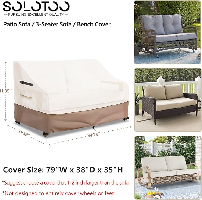 Outdoor Couch Cover Waterproof Patio Furniture Covers, 79 Inches Outdoor Sofa Cover, Furniture Covers for Patio Seating (Beige)