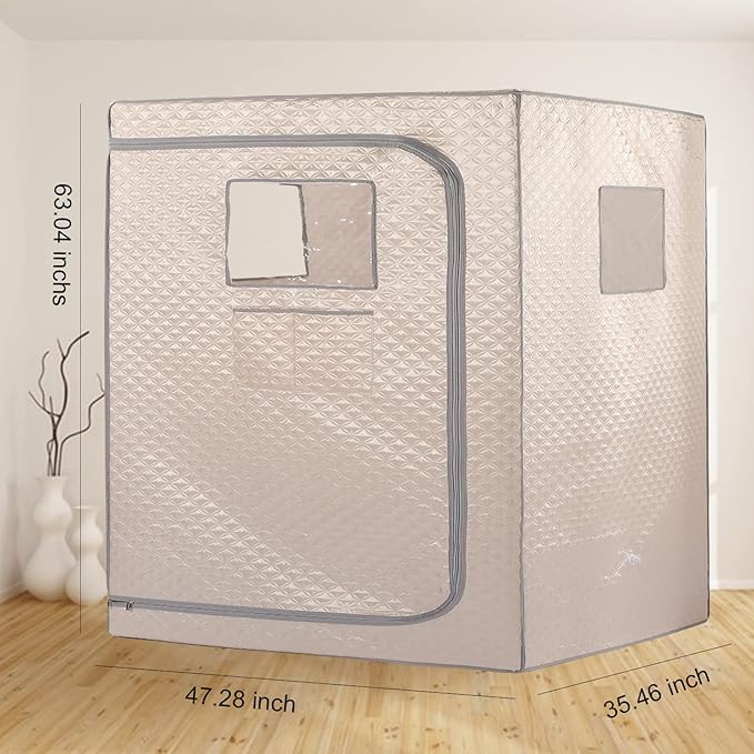 Smartmak Full Size Steam Sauna Tent, Portable Whole Body Home Spa Room, 1 or Two Person Large Space, Steamer NOT Included (47.28" x 35.46" x 63" Champagne)