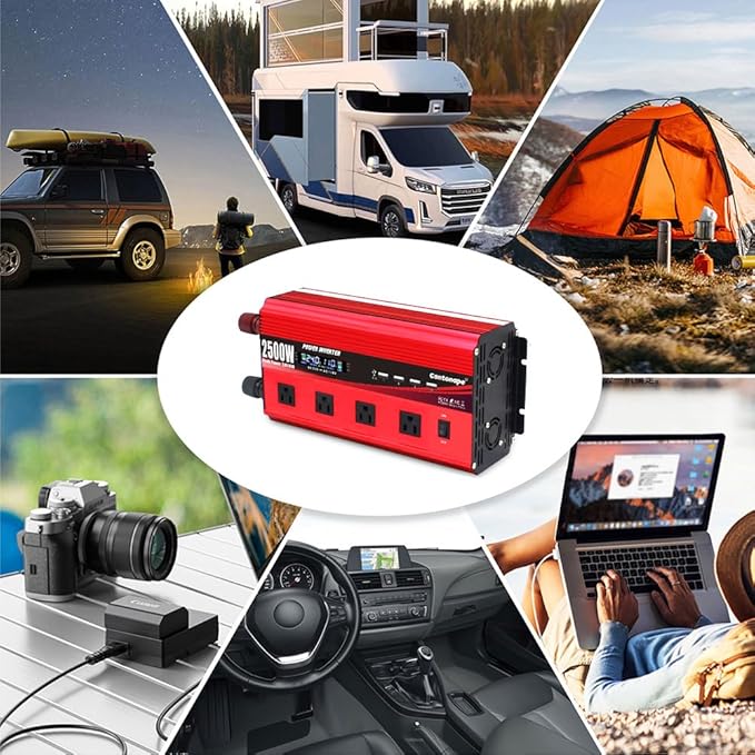 2500W Power Inverter 24V to 110V/120V DC to AC with LCD Display, Remote Controller 4 x AC Outlets and 4 x 3.1A USB Car Adapter for Car Truck Boat RV Solar System