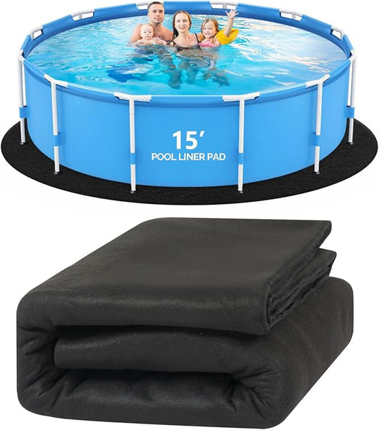 VINGLI 15 FT Round Pool Liner Pad for Above Ground Swimming Pools, Extra Thick Swimming Pool Liner, Prevent Punctures, Weed Barrier, Black