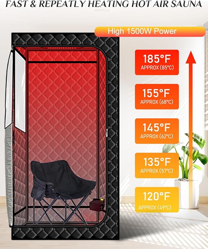 Smartmak Portable Sauna with Infrared 660nm Red Light Therapy Lamp for Home Relaxation, Personal Large Full Body Sauna Spa Tent, 185°F1500W High Power Hot Air Saunas, Folding Chair Indoor Use
