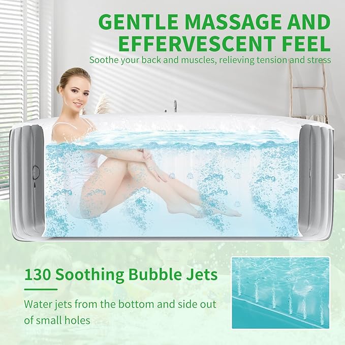 4-6 Person Inflatable Hot Tub, 264Gal Portable Blow up Hot Tub with 130 Strong Bubble Jets, Leak-Resistant PVC Round Outdoor Spa with Heater Pump and Insulated Cover, 82” X 82” X 25”