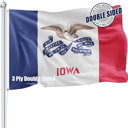 Iowa Flag 3x5 FT Sturdy for Outside, Heavy Duty 3Ply Polyester Iowa State Flags Outdoor, Double Sided Long Lasting IA State Flag Brass Grommets