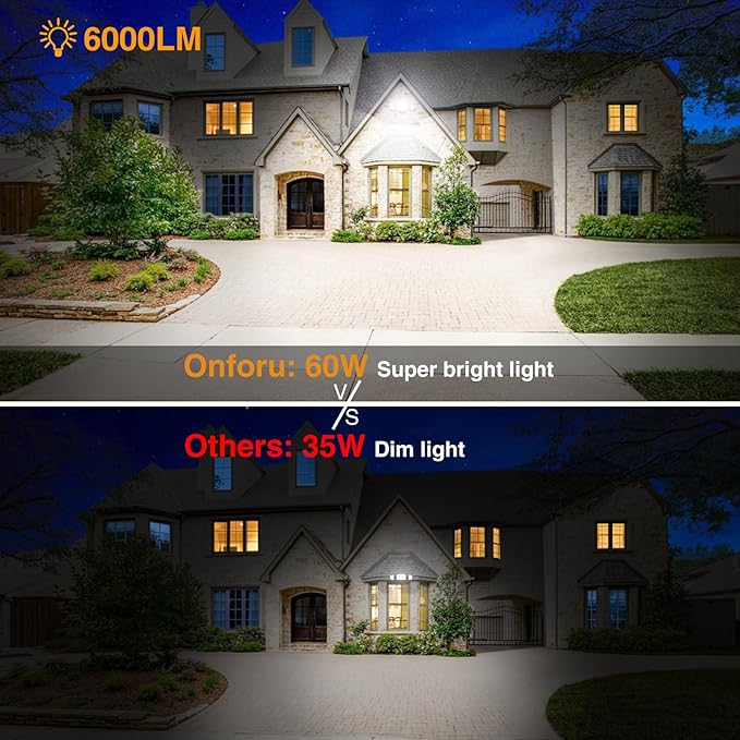 Onforu 3 Packs 60W Flood Lights Outdoor, 6000LM Brightness Security Lights,Switch Controlled, IP65 Waterproof, 6500K Exterior LED Flood Light with 3 Adjustable Heads for Yard Home