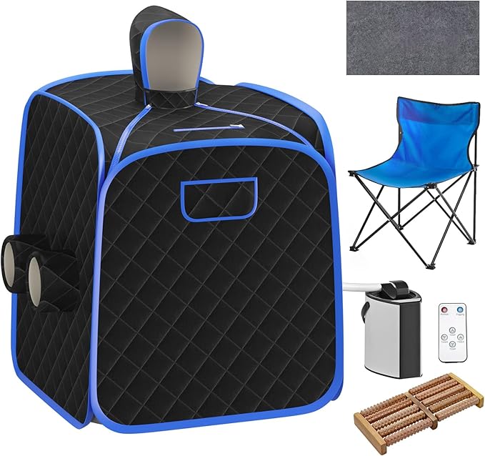 COSTWAY Portable Steam Sauna, Remote Control, 3L Steamer, Foldable Sauna Spa with 9 Temperature and 90 Mins Timer, Atomization, Personal Sauna Hat Tent for Detox Relaxation (Black)