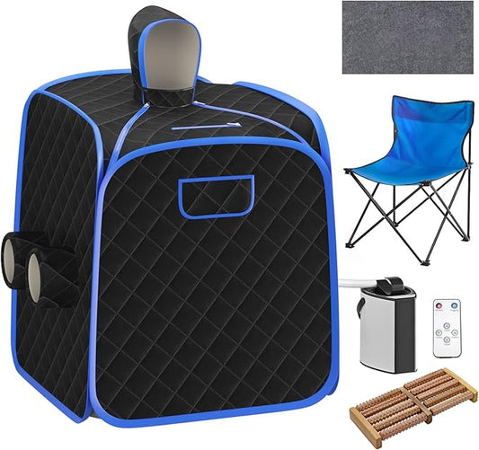 COSTWAY Portable Steam Sauna, Remote Control, 3L Steamer, Foldable Sauna Spa with 9 Temperature and 90 Mins Timer, Atomization, Personal Sauna Hat Tent for Detox Relaxation (Black)