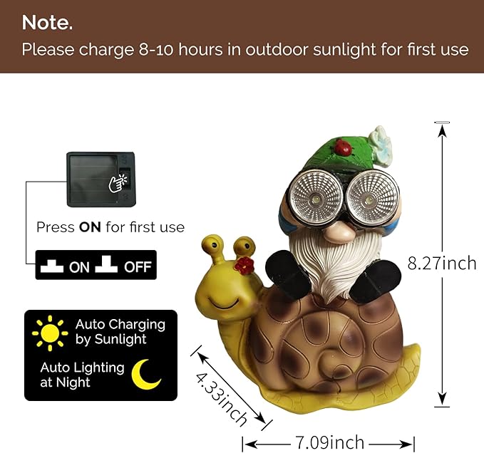 Solar Garden Statue LED Outdoor Garden Decor Funny Animal Sculpture for Yard Patio Lawn Weatherproof Resin Birthday Art Gift（Gnome ）
