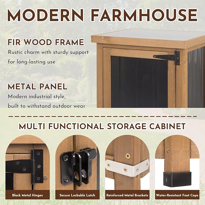 Outdoor Storage Cabinet, 62" Tall Thin Garden Cabinet with Adjustable Shelf and Weather-Resistant Design Farmhouse Accent Cupboard for Patio, Garden, Yard or Porch (18" L x 18" W x 62" H)