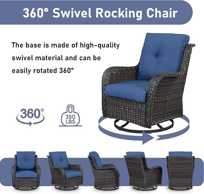 Patio Wicker Chairs Swivel Rocker,3 Pieces Patio Furniture Set with 360 Degree Wicker Swivel Rocking Chairs and Side Table for Garden,Porch,Backyard