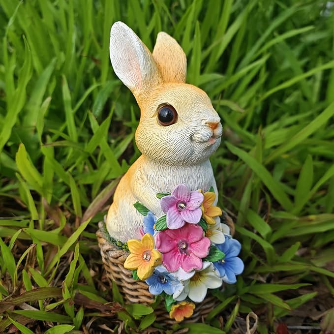 Solar Garden Statue LED Outdoor Garden Decor Funny Animal Sculpture for Yard Patio Lawn Weatherproof Resin Birthday Art Gift（Rabbit）