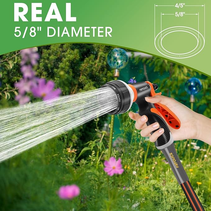 Heavy Duty Garden Hose – 5/8 Inch Flexible, Lightweight Hybrid Hose with 600 PSI Burst Pressure, Swivel Handle, All-Weather Water Hose, Durable Copper Male/Female Fittings (Black, 75FT)
