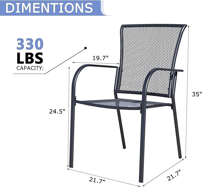 Outdoor Metal Patio Chairs Set of 4, Stackable Iron Mesh Dining Chairs with Armrests, All-Weather Bistro Chairs for Garden, Backyard, Porch, or Balcony