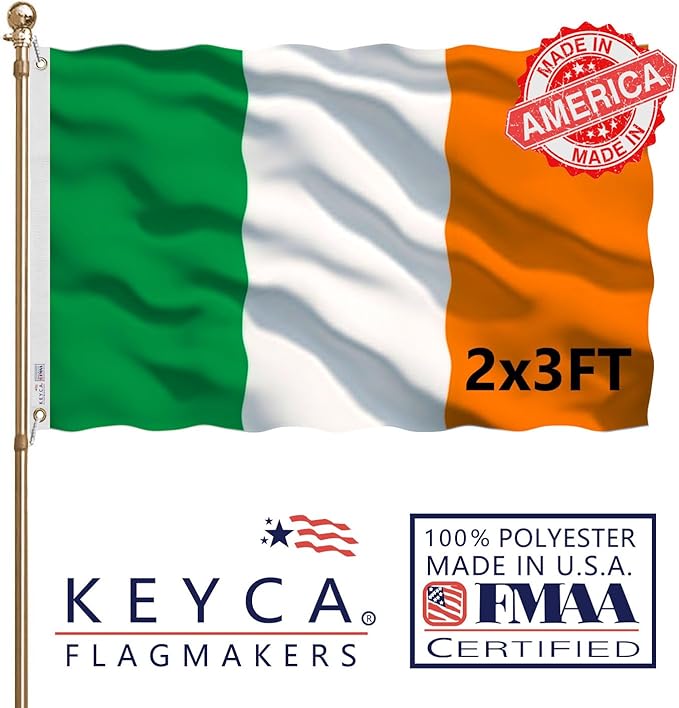 Ireland Flag 2x3 FT 100% Made in The USA-Heavy Duty Vibrant Colours Double Sided Irish National Flag with 2 Brass Grommets for Home/Company/Indoor Outdoor Decoration