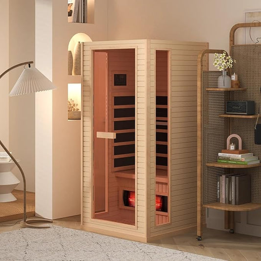 1 Person Infrared Sauna, Full Spectrum Roomy Saunas for Home, Indoor Dry Sauna with Bluetooth and 7 Color Therapy Lights, 110V