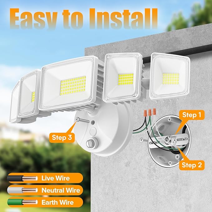 Onforu 120W 12000LM Dusk to Dawn Outdoor Lighting,5 Heads Flood Lights Outdoor,6500K Super Bright Outdoor Lighting,IP66 Waterproof Hardwired LED Security Lights for Garage,Yard,Outside
