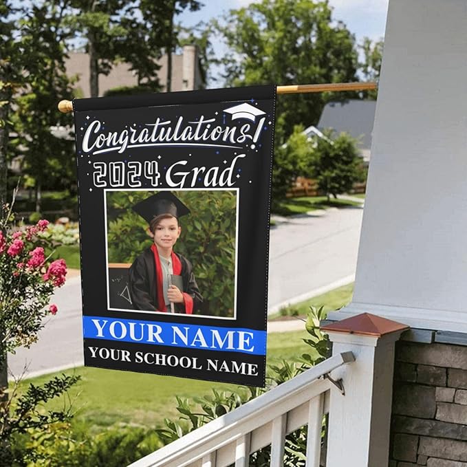 Personalized Graduation Garden Flag With Photo Name Custom Class Of 2025 Double-Sided Banner Congratulation Grad Yard Sign Outdoor Flags For Party Ceremony (Custom Graduation Flag, 12x18(in))