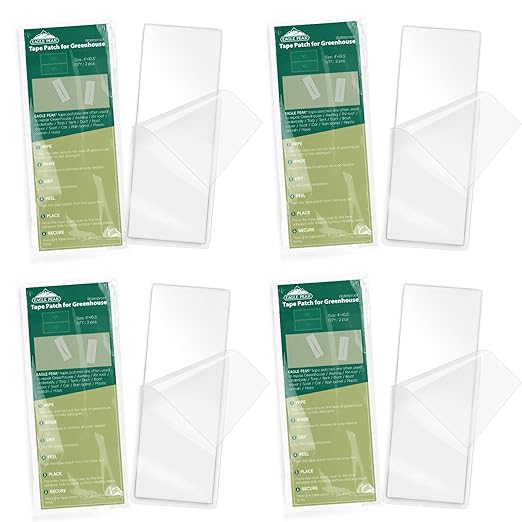 EAGLE PEAK Greenhouse Repair Tape 4”x10”, Heavy Duty Clear Waterproof Patch Kit, Sealing Tape for Greenhouse Film, Tent, Awning, RV Roof Repair, 4 Pack, Clear