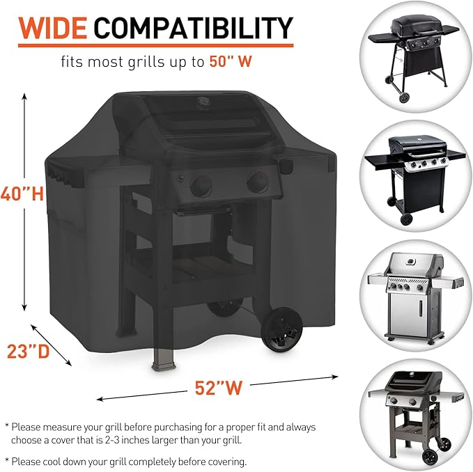 Arcedo BBQ Cover 52 Inch, Grill Cover for Outdoor Grill, Waterproof and Fade Resistant Outdoor Barbecue Gas Grill Cover, All Weather Protection, Fits Weber, Char Broil, Nexgrill and and More Grills