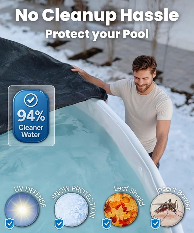 18 Foot Round Winter Pool Cover with Strong-Hold System | Triple-Layer 18 Ft Pool Covers for Above Ground Pools | 2-in-1 Swimming Pool Cover for Winter & Summer | Cold & UV Resistant 18Ft Poolcover
