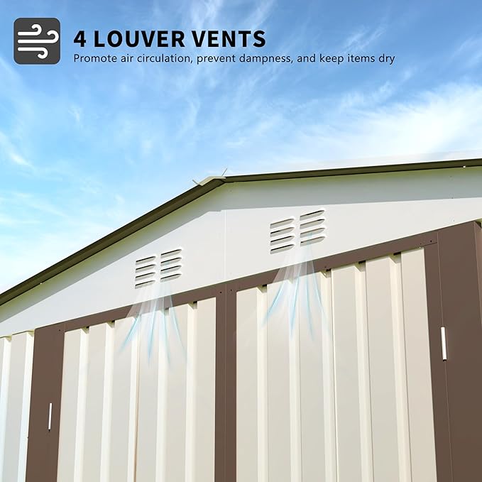 10x8 FT Outdoor Storage Shed,Metal Aluminum Tool Sheds,Heavy-Duty Sheds with Sloped Roof, Air Vent and Hinge Doors,Garden Shed Bike Shed for Backyard Patio Lawn,Cream White