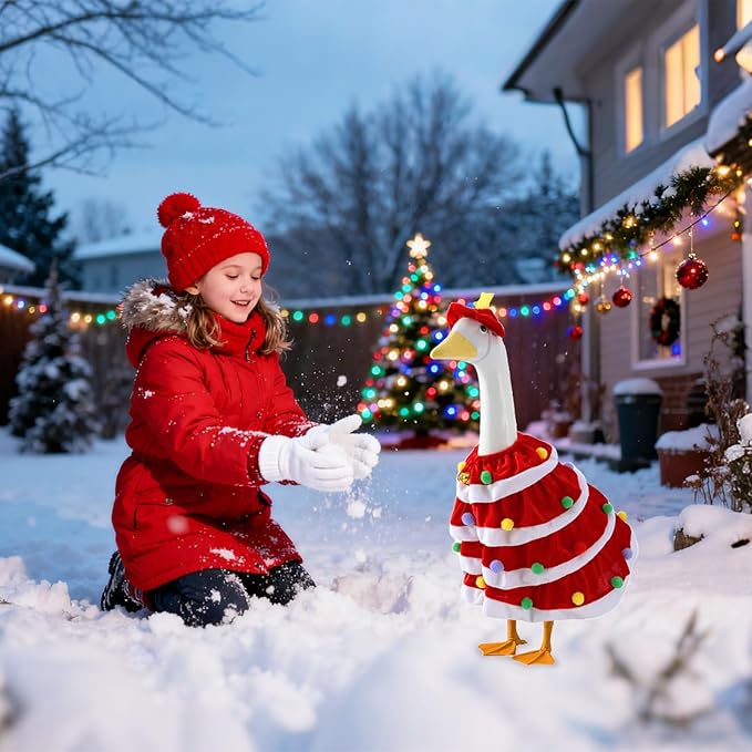 RAWILL 1PC Christmas Porch Goose Outfits,Old Lady Goose Santa Clothes for 23'' High Cement or Plastic Porch Costume for Yard Lawn Outdoor Garden Patio Xmas Holiday Decor（RED）