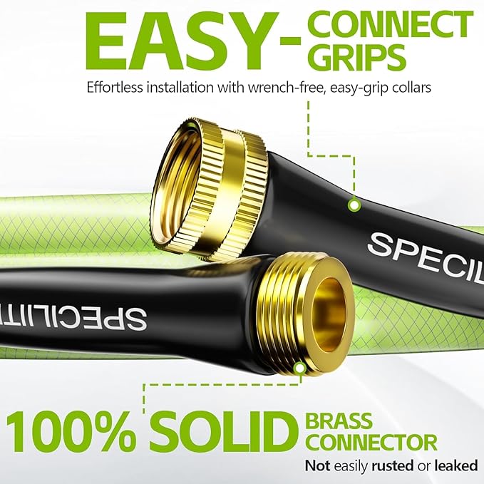 SPECILITE Flexible Garden Water Hose 100 Ft, Heavy Duty, Lightweight and Leak-Proof Pipe× 1/2 In, 3/4" Brass Swivel Fittings,Burst 600 PSI, Non-Expandable, Kink-Proof, For Car, Yard, Outdoor, Lawn