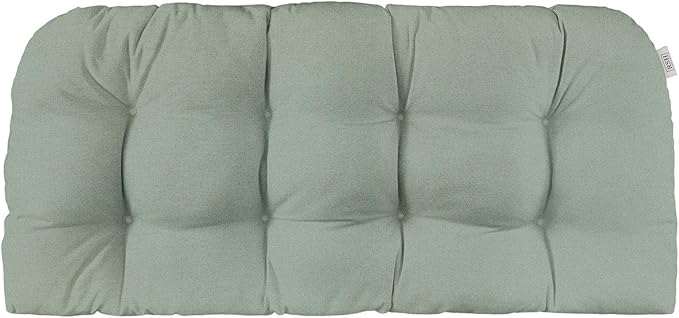 RSH DECOR Sunbrella Tufted Wicker Loveseat Cushion | 44” x 22" | Water and Fade-Resistant Performance Fabric | Outdoor Settee Cushion for Patio Furniture | Made in USA (Cast Mist Green)